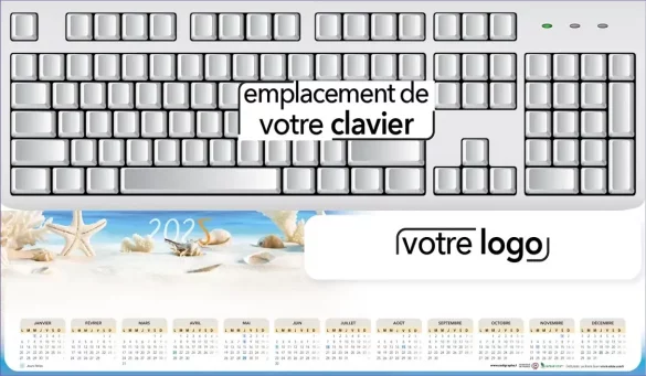 Impression sous-main clavier personnalisable avec calendrier