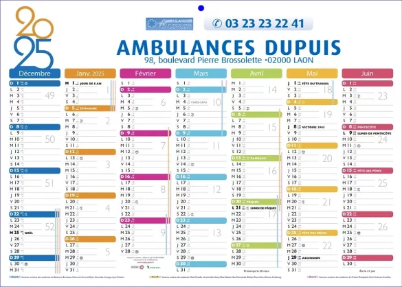 Calendrier publicitaire ambulance personnalisé pour l'ambulancier