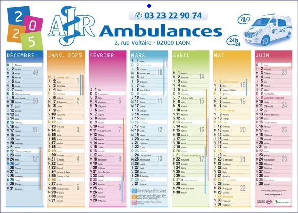 Calendriers ambulances personnalisables pour l'ambulancier pas cher