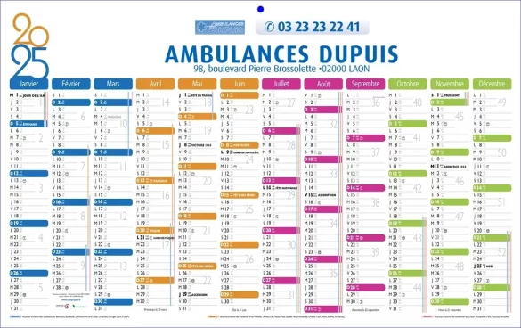 Calendrier de poche publicitaire ambulance 2025 personnalisable