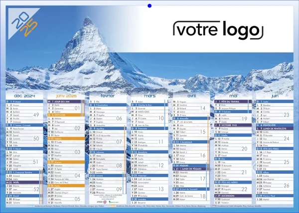 Calendrier bancaire personnalisé  Montagne 2 faces 14 mois