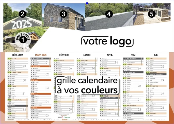 calendriers publicitaires 2025 2026 carton avec ma publicité imprimée avec logo